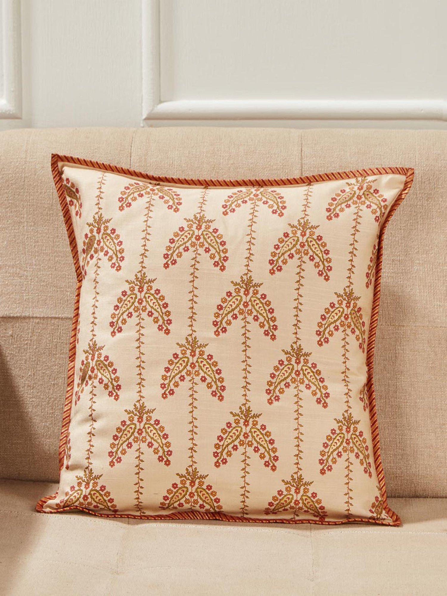 Swayam Red & White Cotton 60 cm x 60 cm Cushion Covers - Set of 5