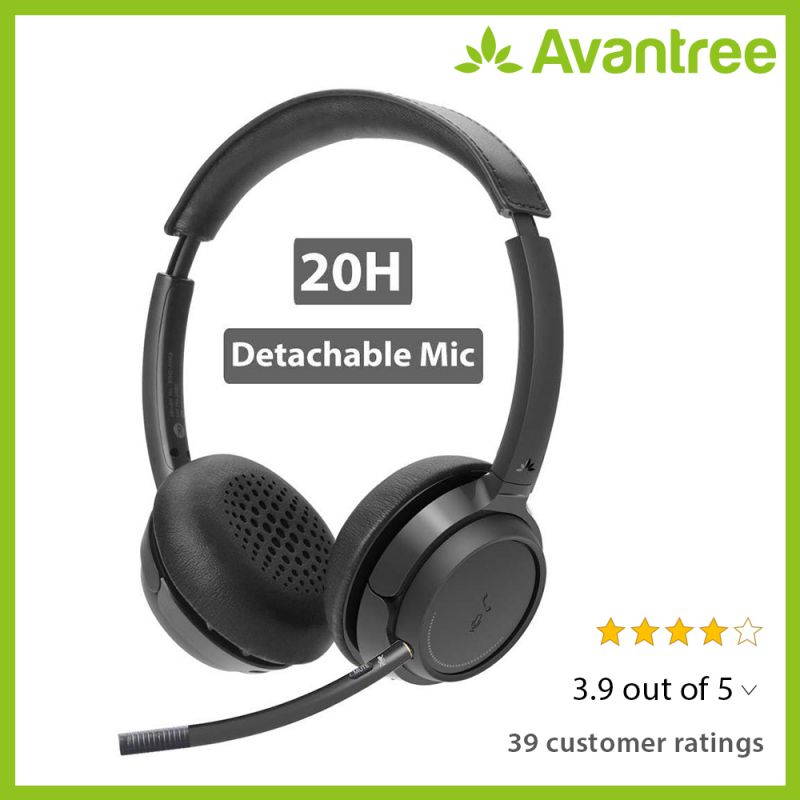Avantree Wireless Headset with Microphone for Computer PC, Cellphone, Bluetooth On Ear Headphones for Hifi Music, Skype VOIP, for Office Professionals Phone Calls - AH6B