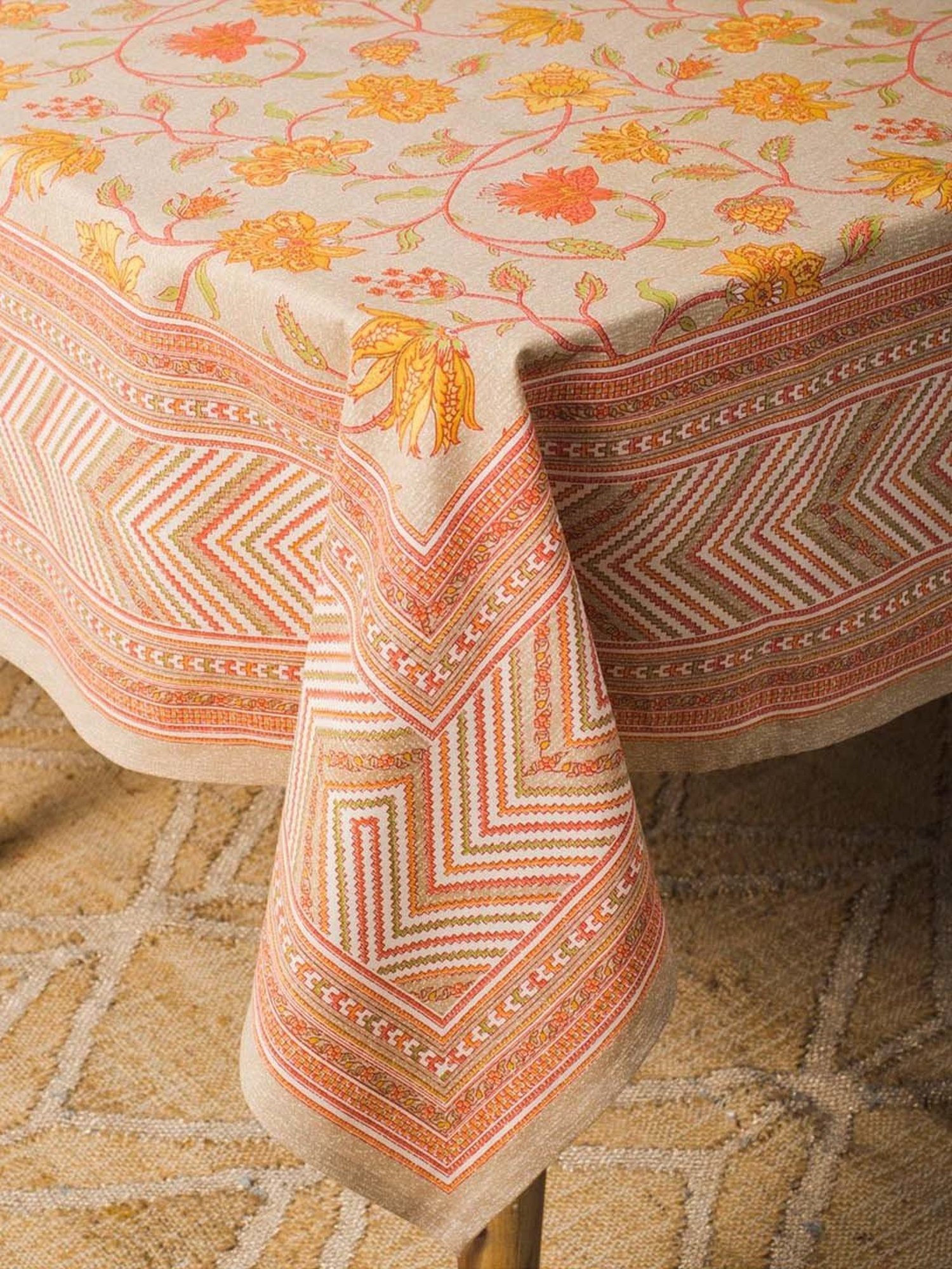 Fabindia Home Tarinika Yellow Cotton 80 TC 200 GSM 6-Seater Printed Table Cover