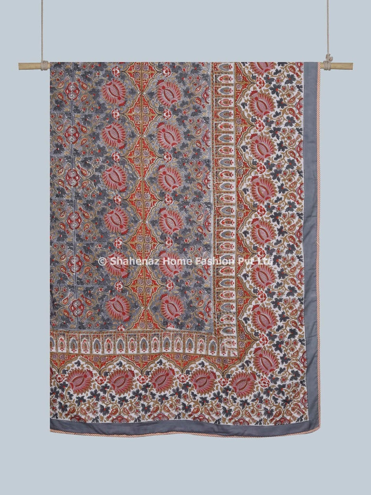 Shahenaz Camerina Floral Mustard & Grey Cotton Single Reversible Dohar