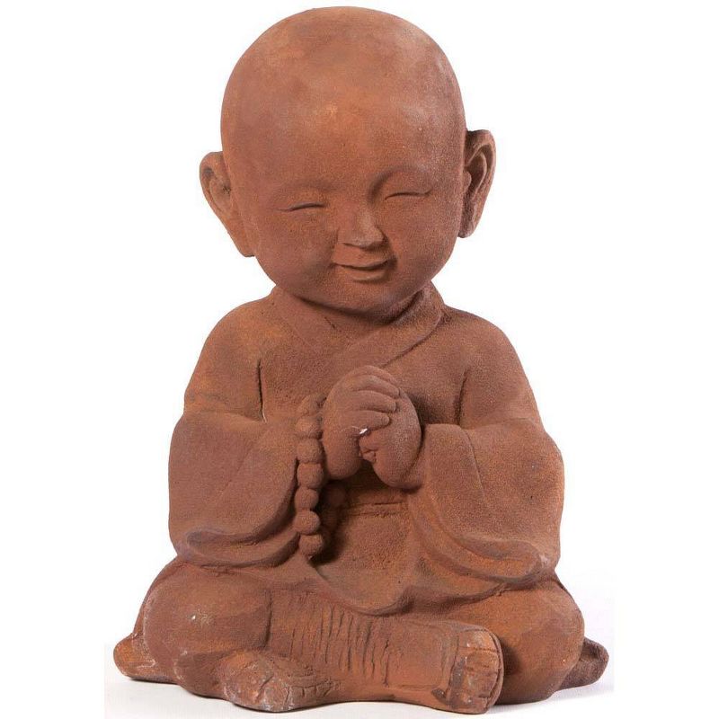 13" Indoor/Outdoor Resin Praying Buddha Garden Statue Orange - Alfresco Home LLC