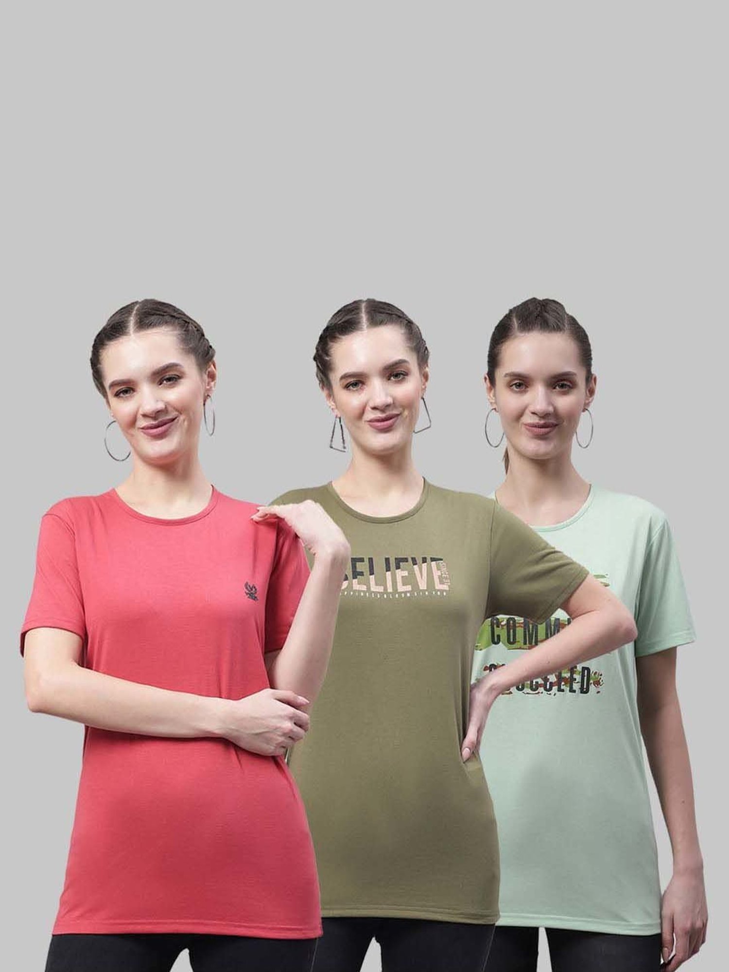 Vimal Jonney Pink & Green Cotton Printed Sports T-Shirt - Pack Of 3