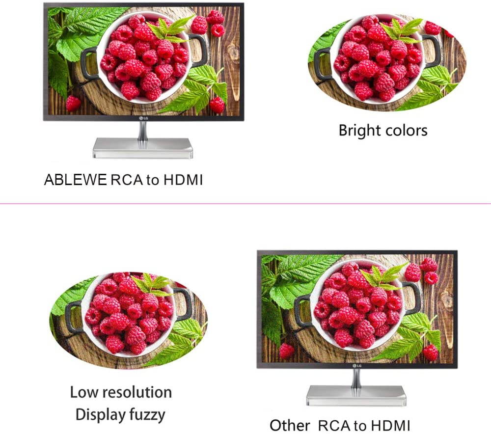 RCA to HDMI Converter,ABLEWE 1080P AV to HDMI RCA Composite CVBS Video Audio Converter Adapter Supporting PAL/NTSC for Xbox/PS2/Wii/SNES/N64/VHS/VCR/DVD