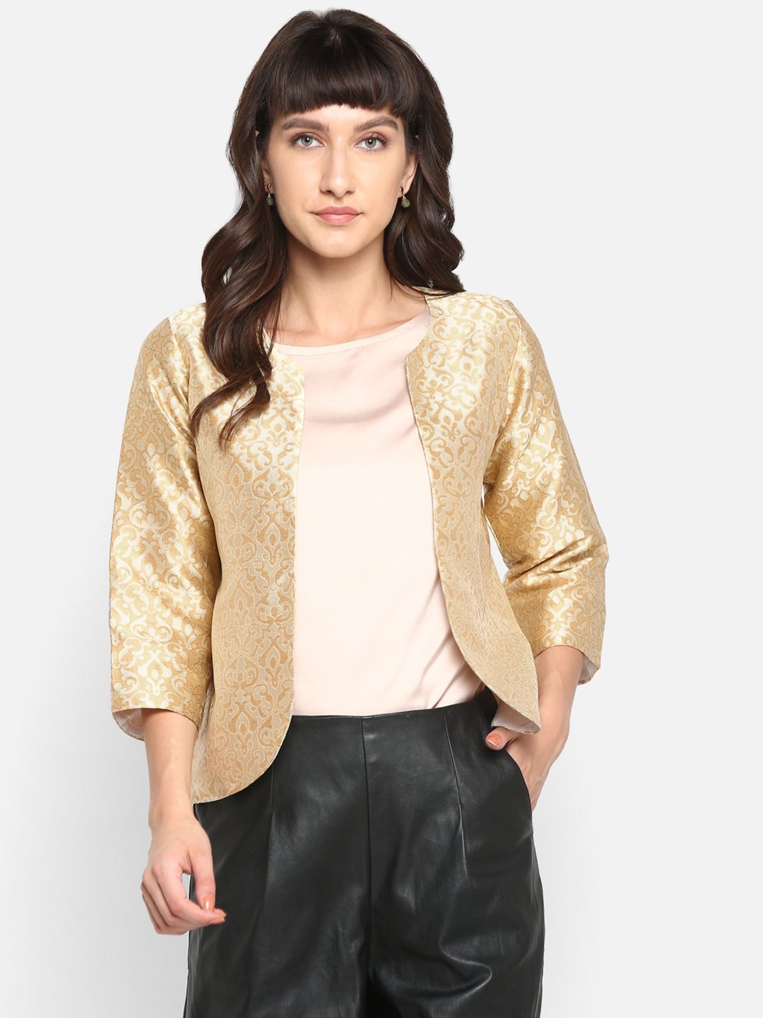Hangup Beige Jacquard Pattern Shrug