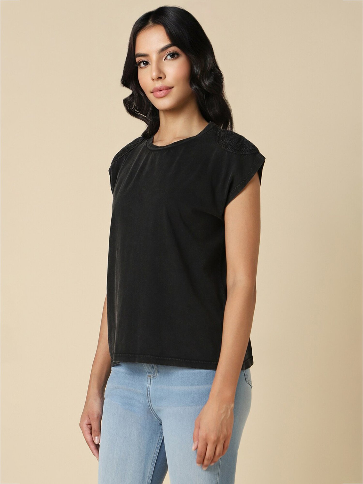 Allen Solly Black Cotton Regular Fit T-Shirt