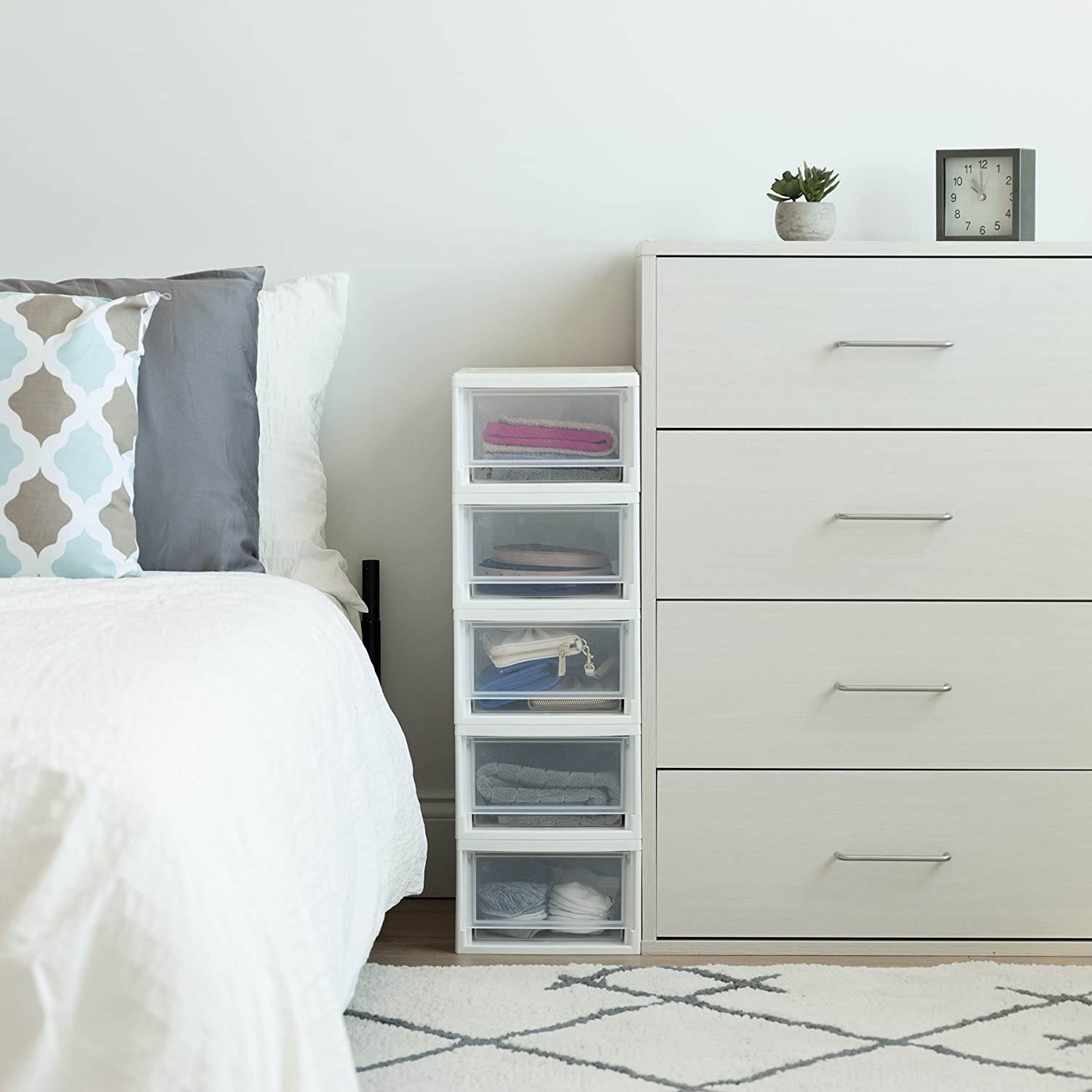 IRIS USA MSD-1 Compact Stacking Drawer, White, 6 Quart, 4-Pack