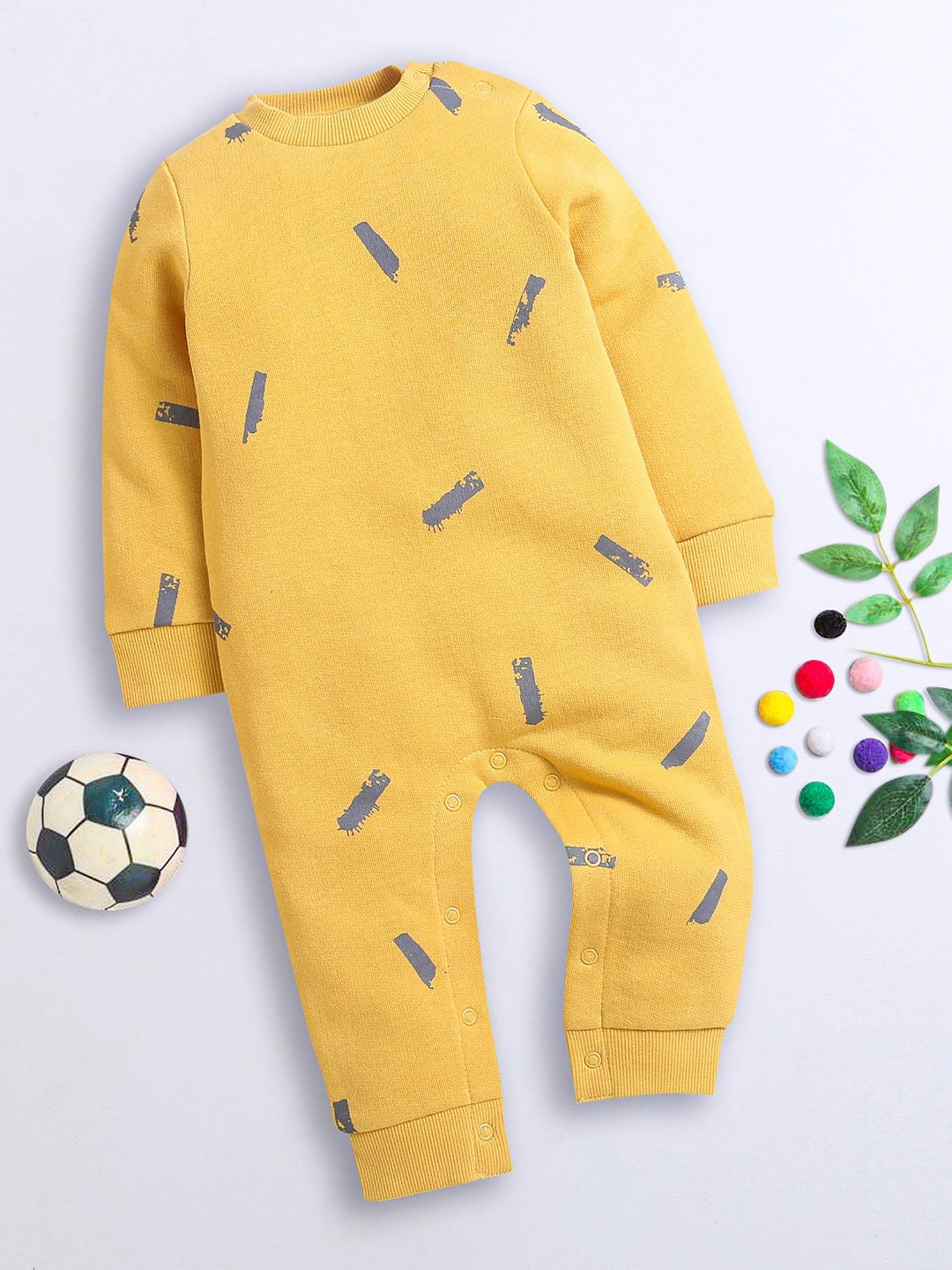 Nino Bambino Kids Mustard Printed Full Sleeves Romper