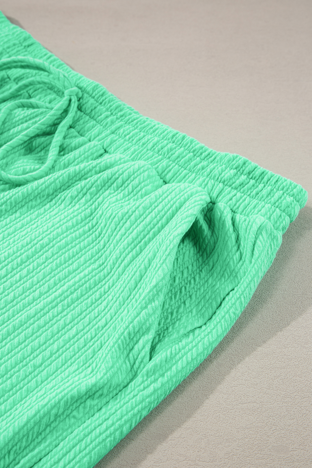 Rose Red Solid Waffle Knit Plus Size Two Piece Shorts Set