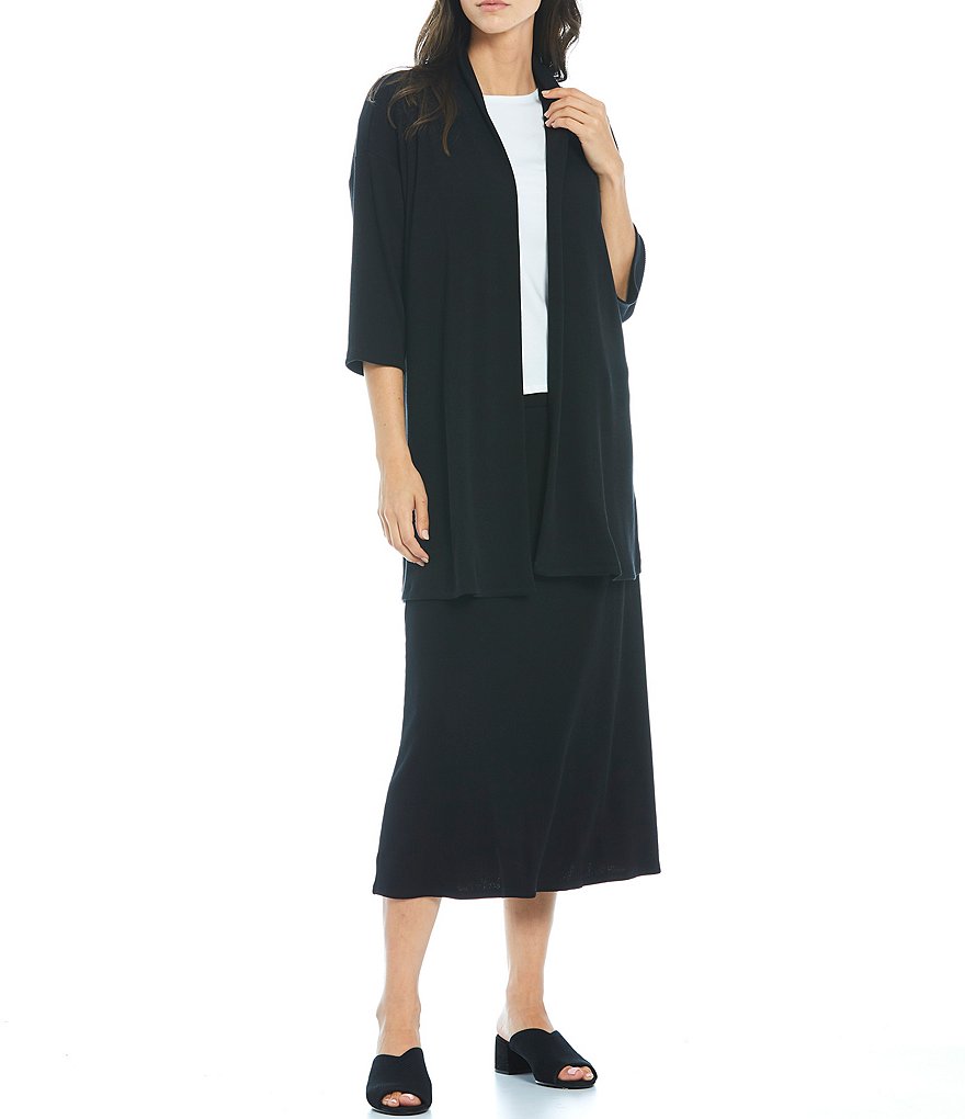 Eileen Fisher Tencel Organic Cotton Rib High Collar Long Jacket