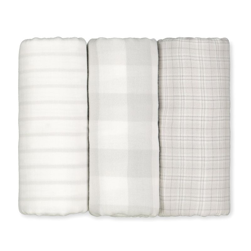 Hope & Henry Layette Baby Boutique Organic Cotton Muslin Swaddle Blanket 3-Pack Set