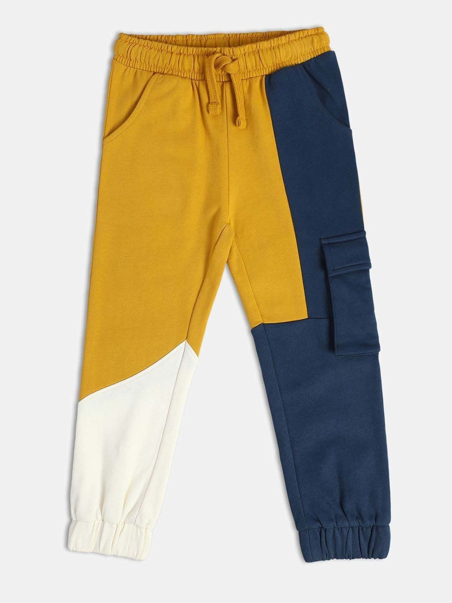 MINIKLUB Boys Yellow & Blue Color Block Full Sleeves Jogger