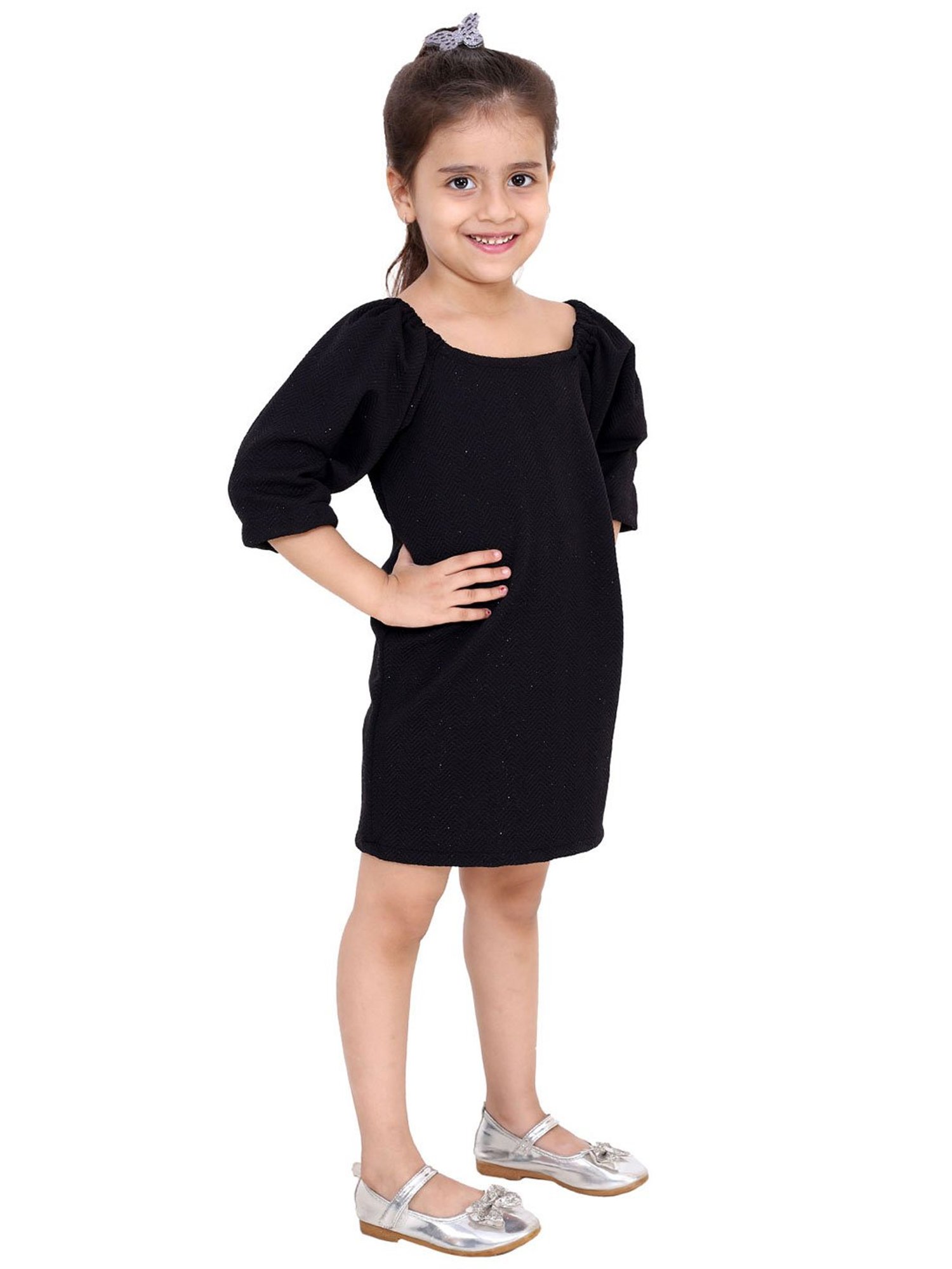 KidsDew Kids Black Self Design Dress