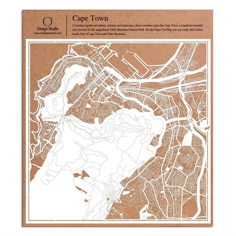 O3 Design Studio Cape Town Paper Cut Map by White 12x12 inches Paper Art