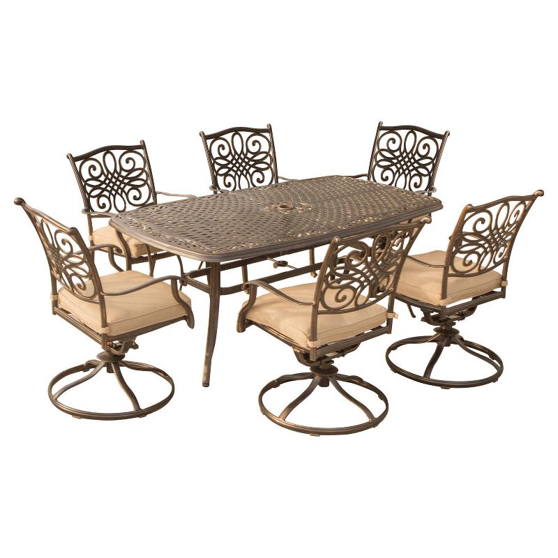 Traditions 7pc Rectangle Metal Patio Dining Set w/ Swivel Chairs - Tan - Hanover