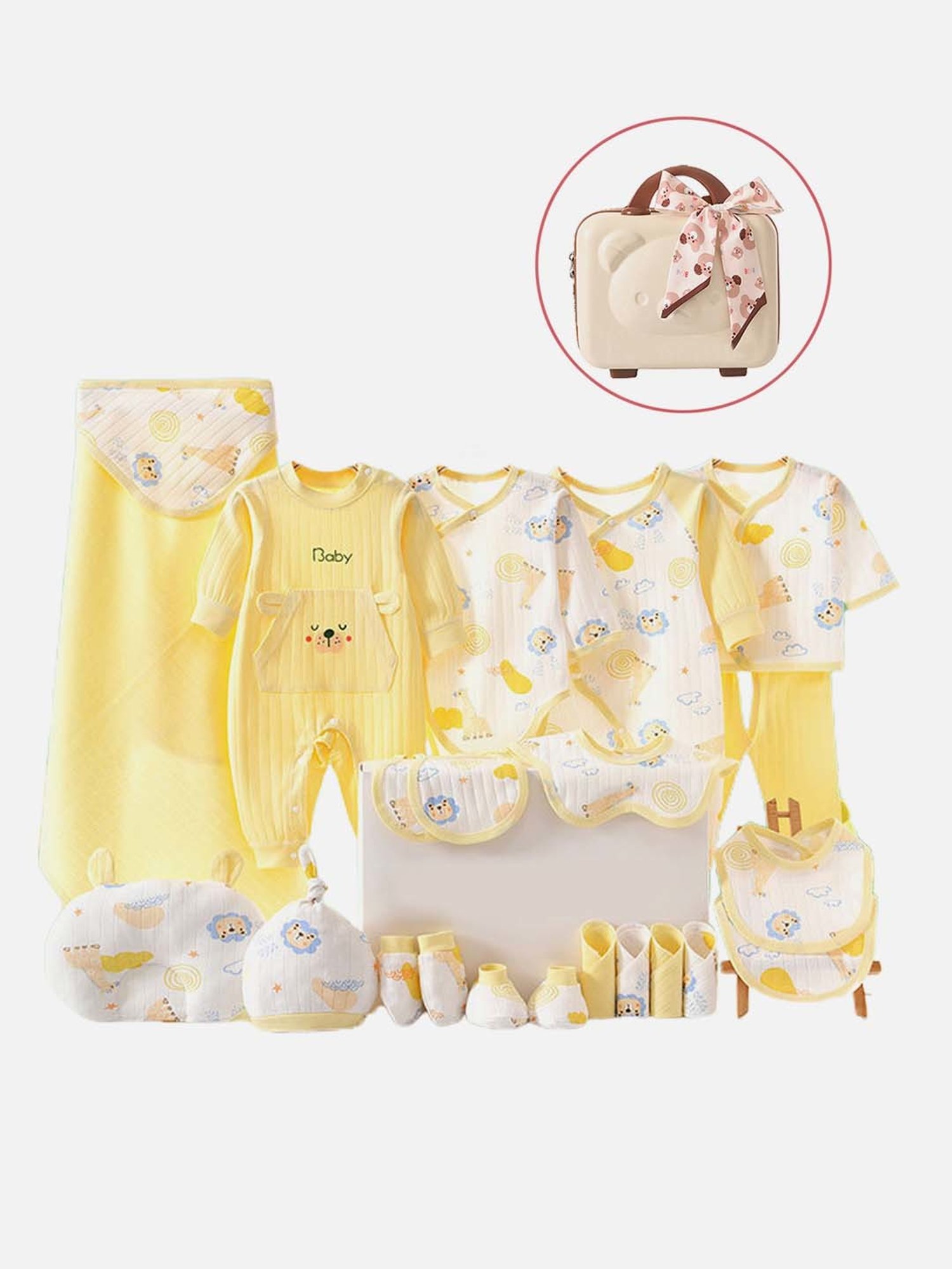 Little Surprise Box Kids Yellow & White Cotton Printed Full Sleeves Romper Set