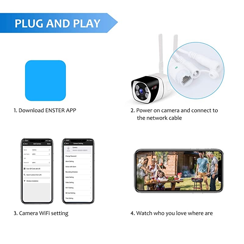 245 GHz WiFi Outdoor Security Camera 1080P 110&deg;Wide Angle TwoWay Audio Motion Detection Waterproof Night Vision FTP Support Max 128GB SD Card Windows iOS Android Compatibility