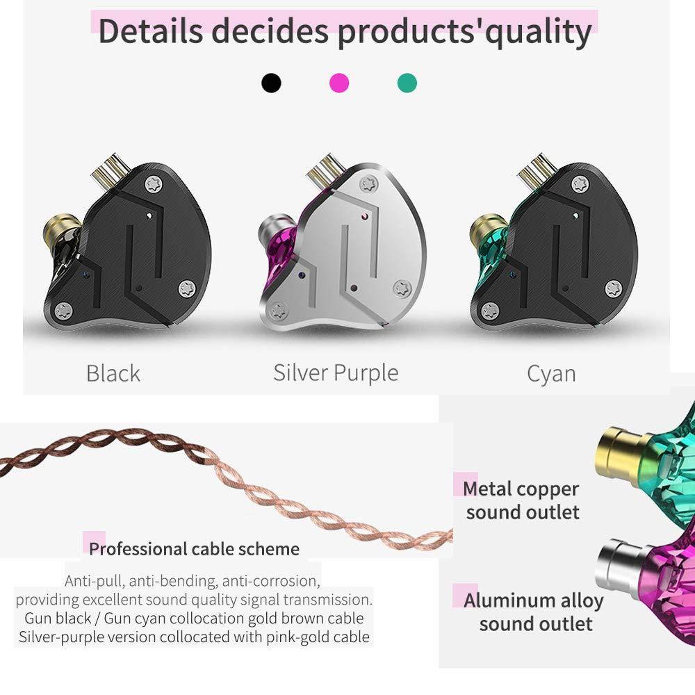 KZ ZSN in Ear Earphone 1BA 1DD Stereo High Fidelity Earphone, KZ Earbuds High Resolution in Ear Monitor Headphone with Detachable 0.75mm 2 pin Cable (Purple, NO Mic)