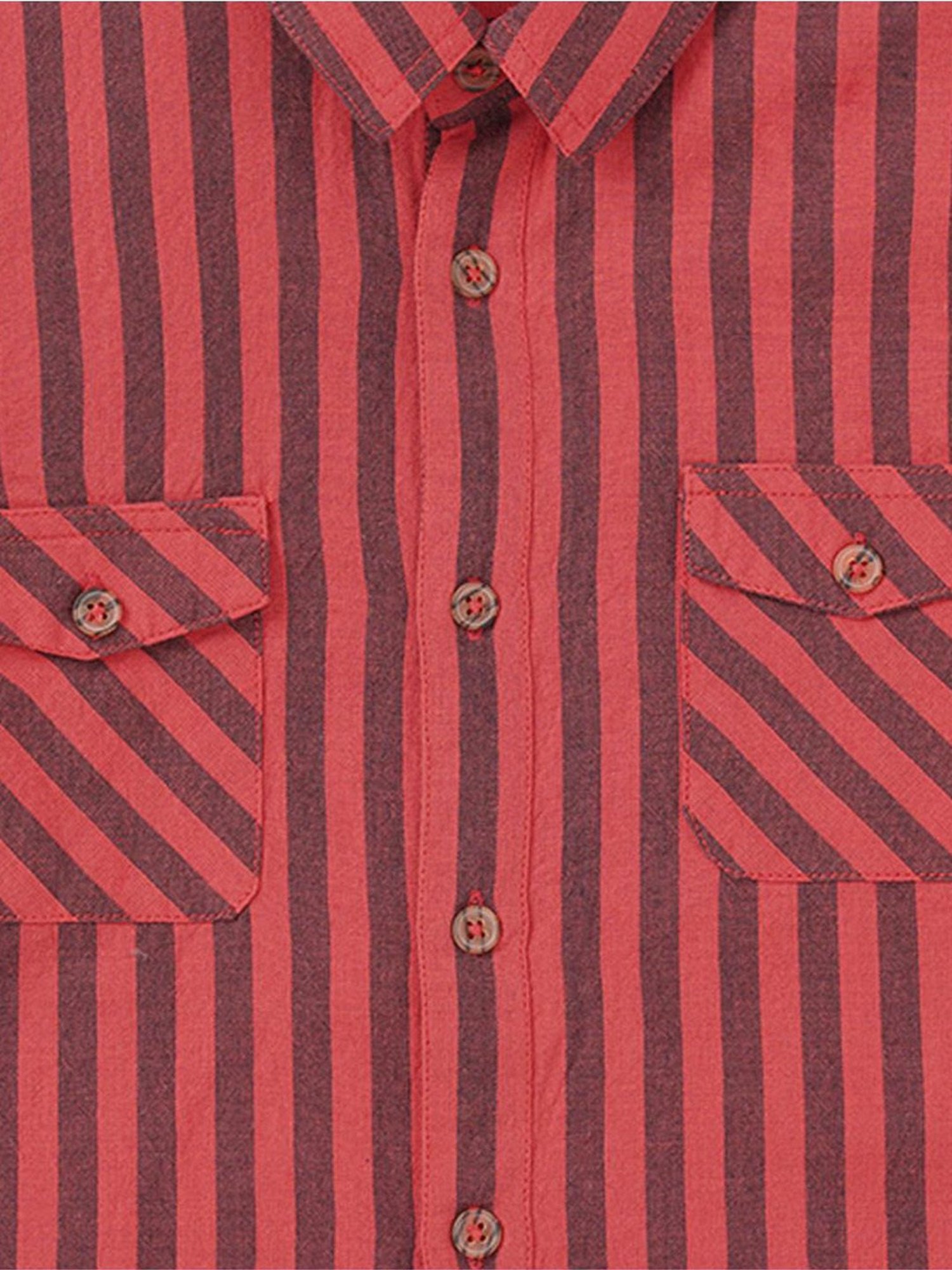 Edheads Boys Red Cotton Striped Full Sleeves Shirt