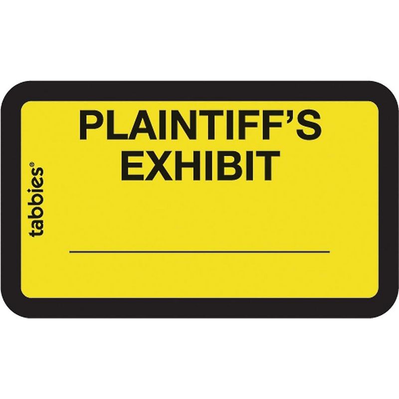 Tabbies Legal Exhibit Labels "Plaintiff's" 1-5/8"x1" 252/PK Yellow 58094