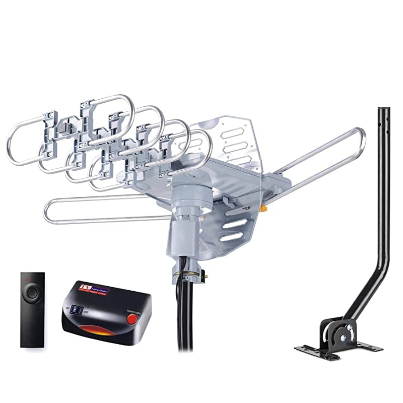 PBD WA2608 Digital Amplified Outdoor HD TV Antenna with Mounting Pole amp 40 ft RG6 Coax Cable 150 Miles Range Wireless Remote Rotation