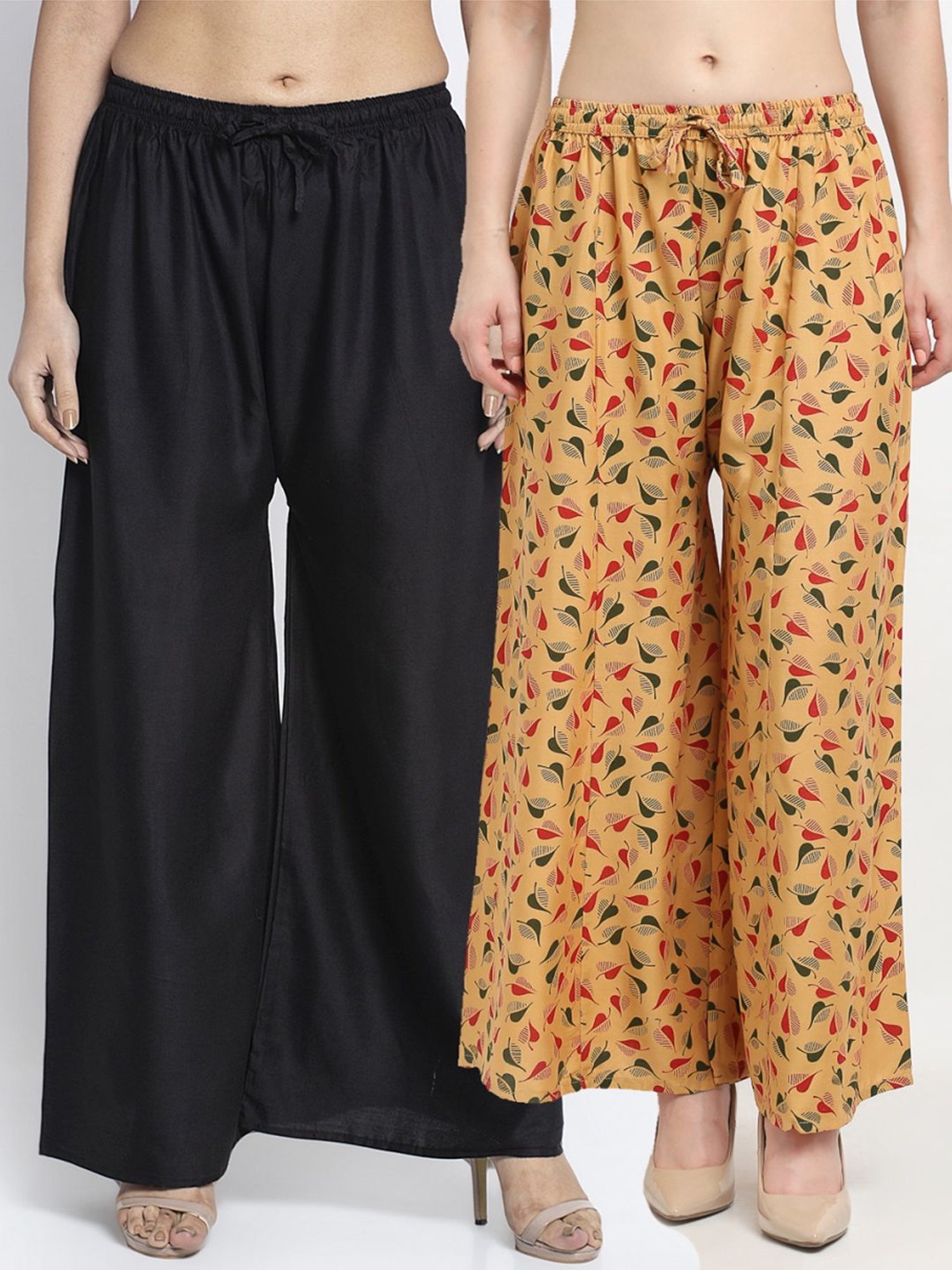 Gracit Black & Beige Flared Fit Palazzos - Pack Of 2