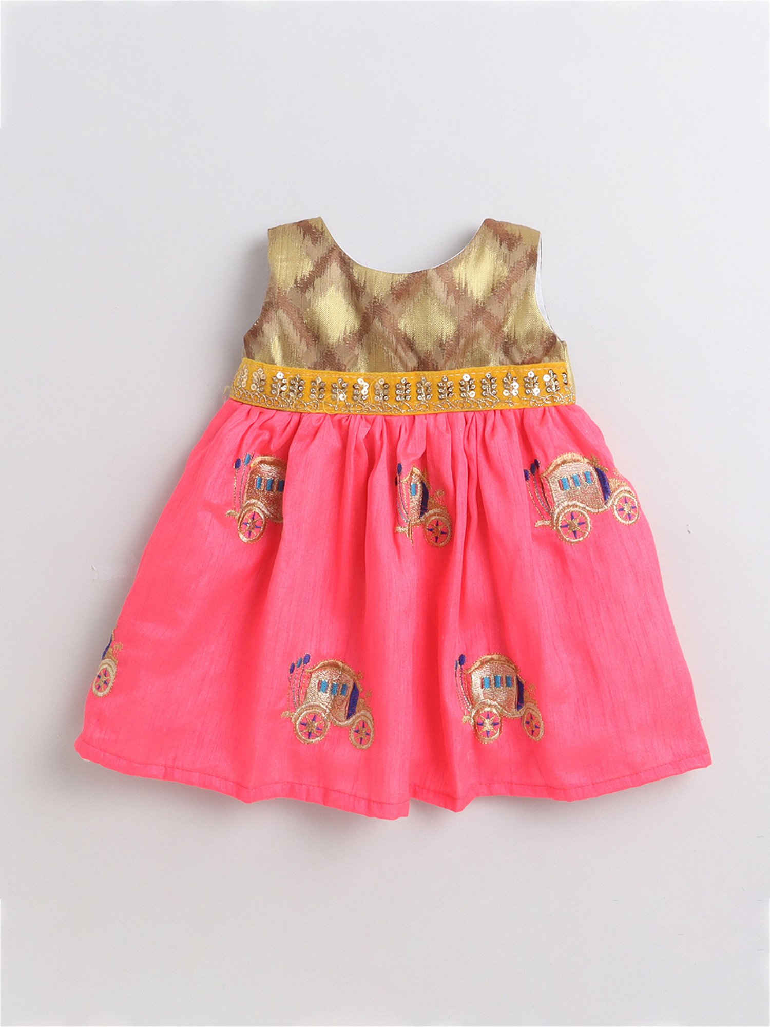 Many Frocks Kids Gold & Pink Embroidered Dress