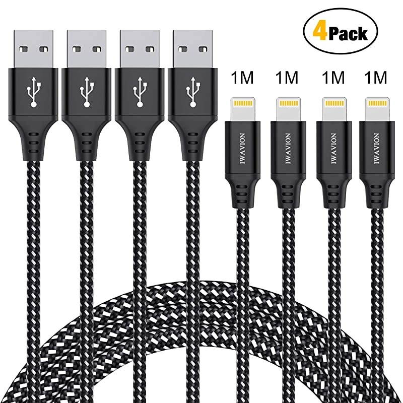 iPhone Charger Cable 4pack 3ft1m Lightning Cable Nylon Braided iPhone Cable USB Sync Cord Fast iPhone Charging Cable for iPhone Xs Max X XR 8 7 6s 6 Plus SE 5 5s iPad MiniAir iPod
