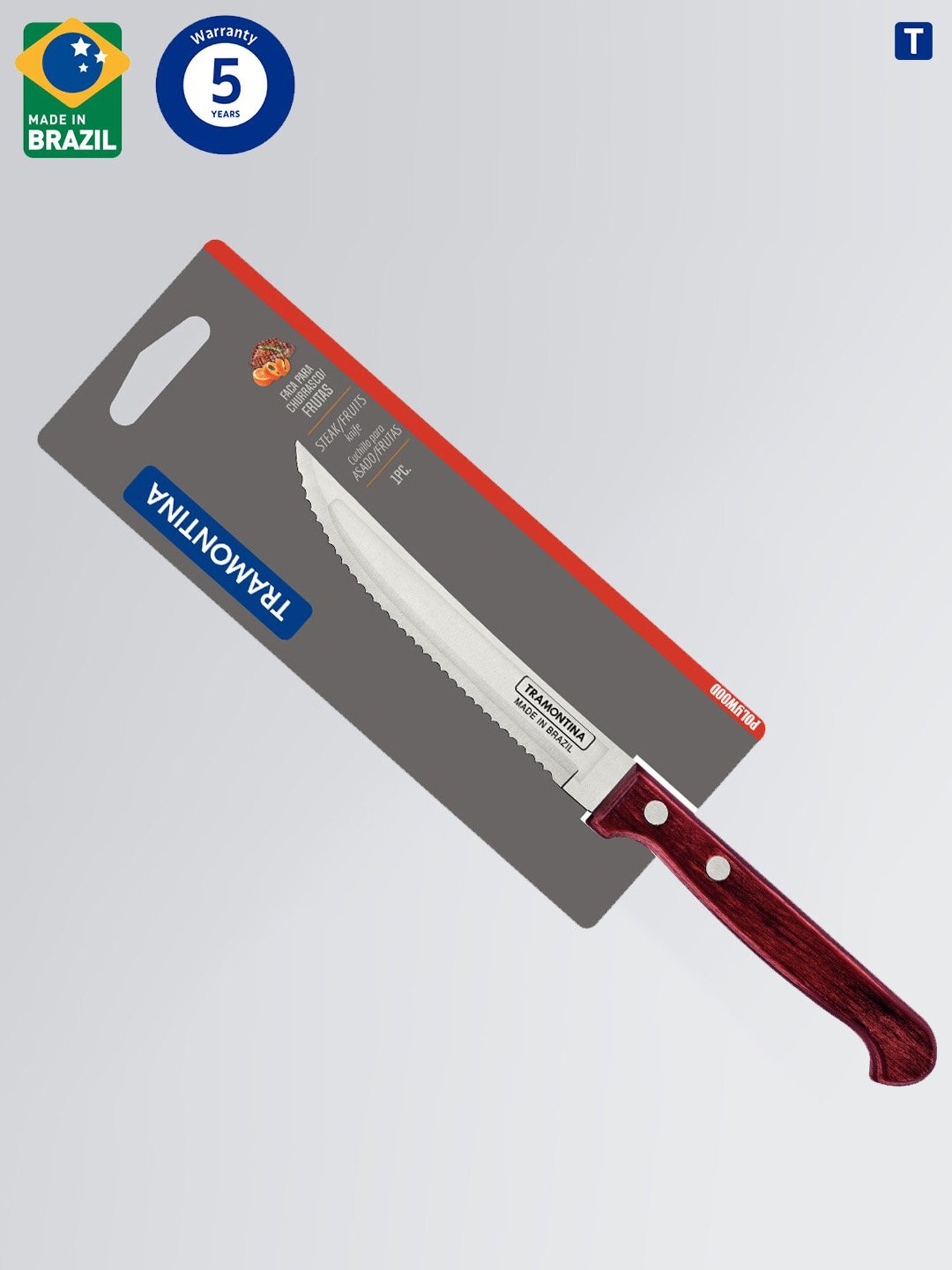 Tramontina Polywood Stainless Steel Fruit Knife 4" Serrated Edge Polywood Handle Kitchen Knife