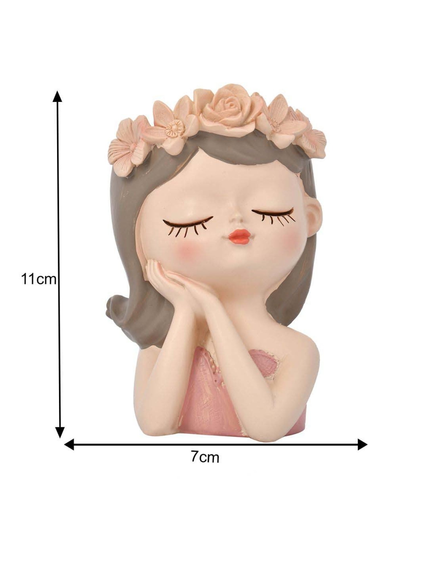 Tayhaa Pink Resin Cute Flower Girl Head Showpiece