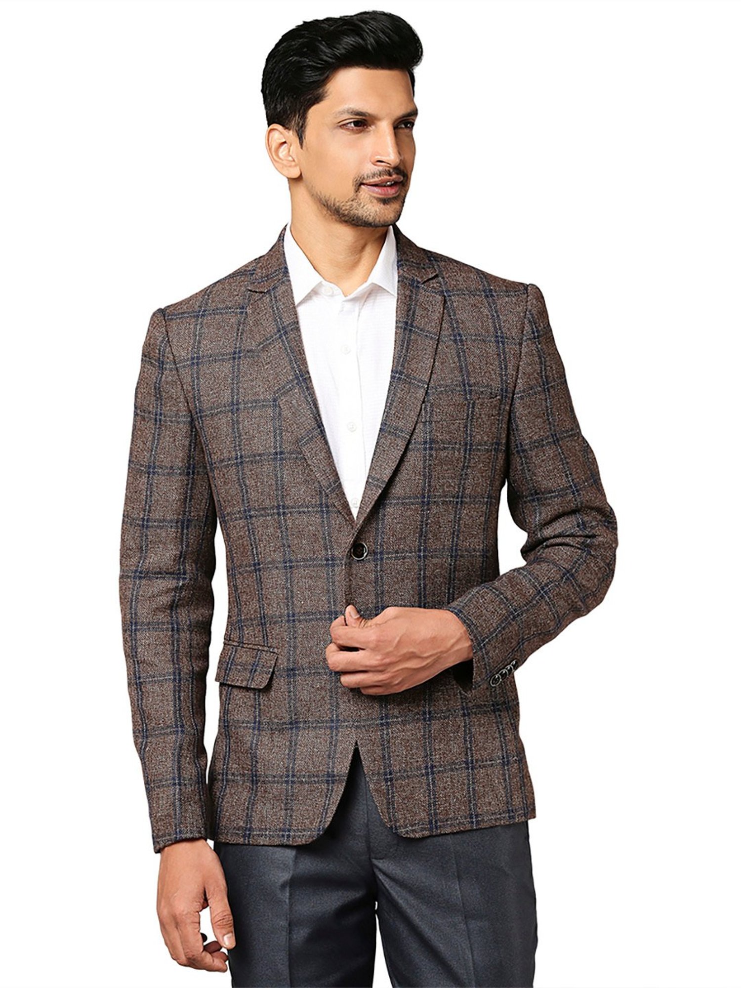 Park Avenue Brown Check Notched Lapel Blazer