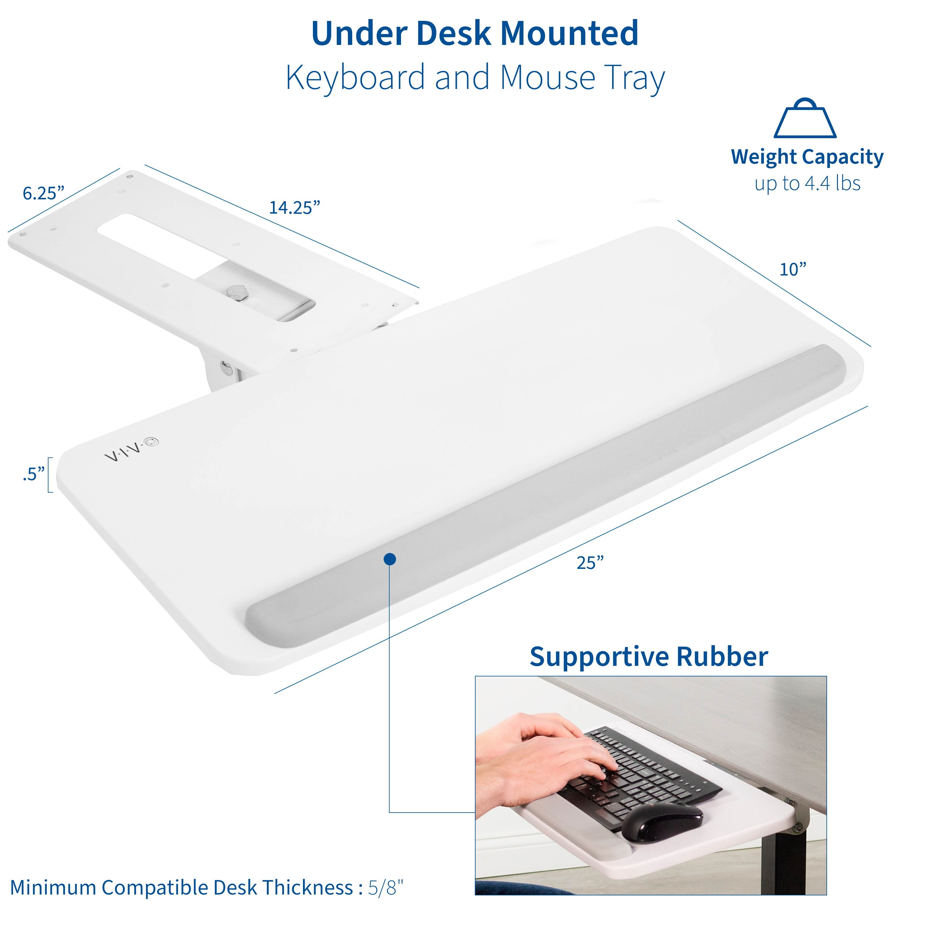 VIVO White Adjustable Computer Keyboard & Mouse Platform Tray Under Table Desk Mount (MOUNT-KB03W)