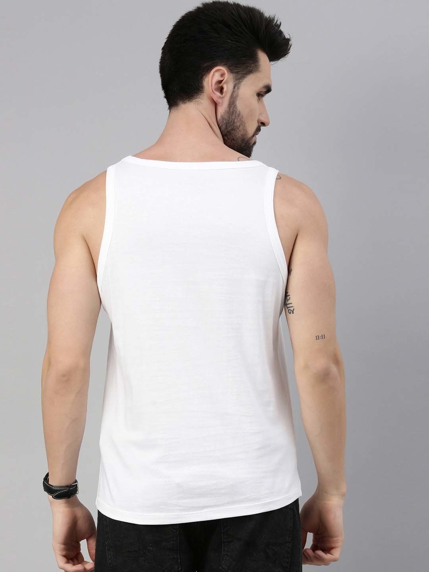 Bushirt Anime White Printed Cotton Vest