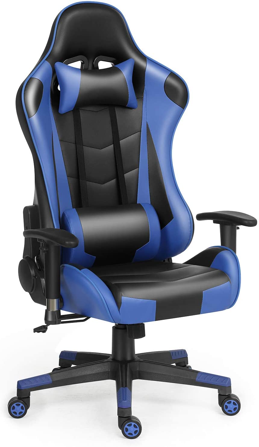 43.3 Inch Gaming Desk with PU Leather Gaming Chair Home Office Desk and Chair Set Z-Shaped E-Sport Gamer Workstation with LED Lights Carbon Fiber Surface, Ergonomic Gaming Table with Cup Holder