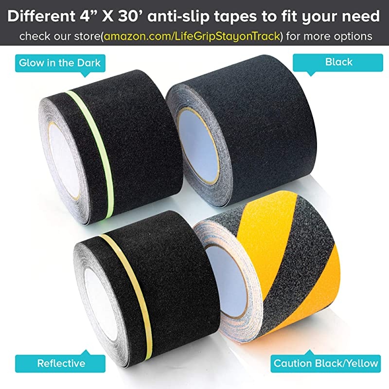 Anti Slip Traction Tape with Glow in Dark Green Stripe 4 Inch x 30 Feet Best Grip Friction Abrasive Adhesive for Stairs Tread Step Indoor and Outdoor Black 4 inch X 30 feet