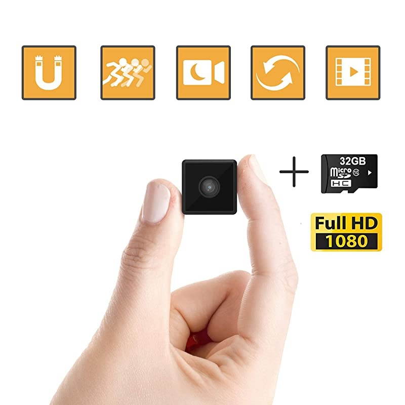 Spy Camera Wireless HiddenWebcam for Computer Laptop 1080P Full HD Cop Spy Cam Body Camera Security Nanny Cam HomeCarOffice Indoor Outdoor 32GB SDHC Memory Card