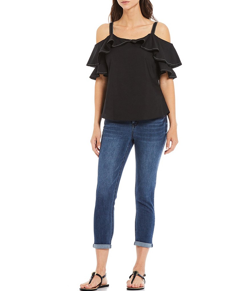 Gibson & Latimer Cold Shoulder Contrast Stitch Poplin Top