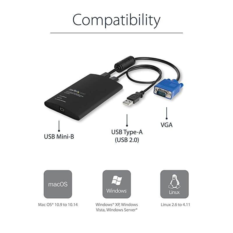 com USB Crash Cart Adapter - File Transfer & Video - Portable Server Room Laptop to KVM Console Crash Cart (NOTECONS02)