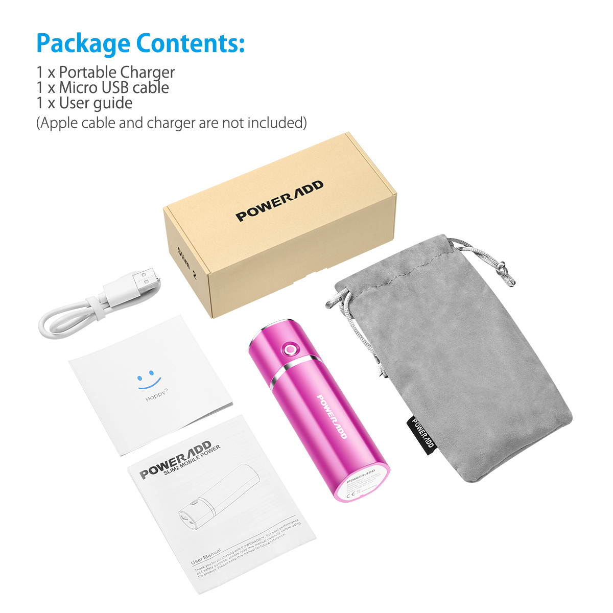 Poweradd 5000mAh Power Bank Portable Charger USB External Battery for iPhone, iPad, Samsung Galaxy and More -Rose Red