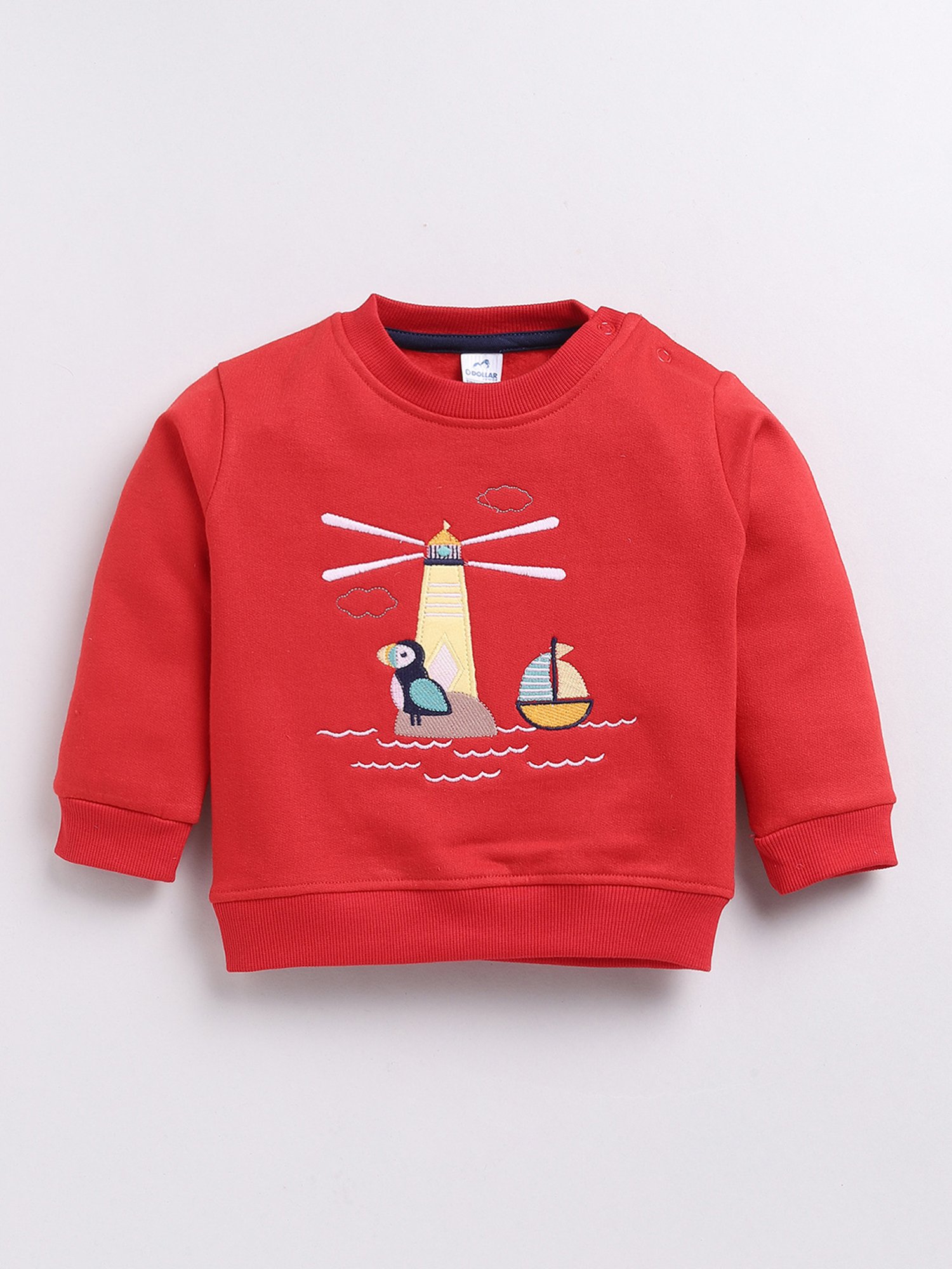 Dollar Kids Red Embroidered Full Sleeves T-Shirt with Joggers