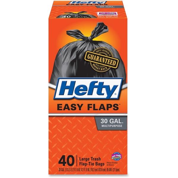 Hefty Easy Flaps Trash Bags 30gal Black 40/Box E27744