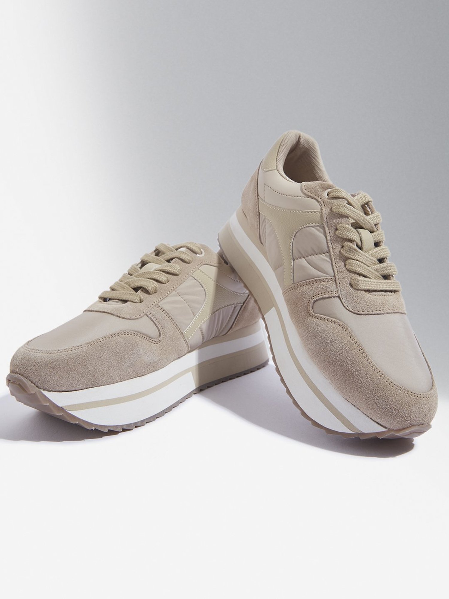 LUNA BLU by Westside Beige Platform Lace-Up Sneakers