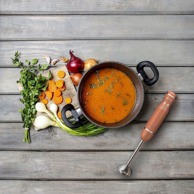 Chefman RJ19-RBR-S-COPPER Immersion 2 Speed Control Powerful Ice Crushing Handmixing/Blender with Stainless Steel Heavy Duty Blades, Copper