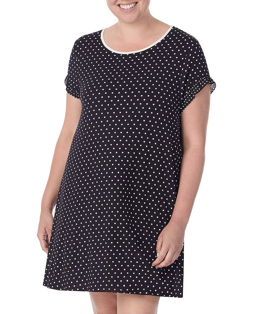 kate spade new york Plus Dot Print Jersey Knit Round Neck Short Sleeve Sleepshirt
