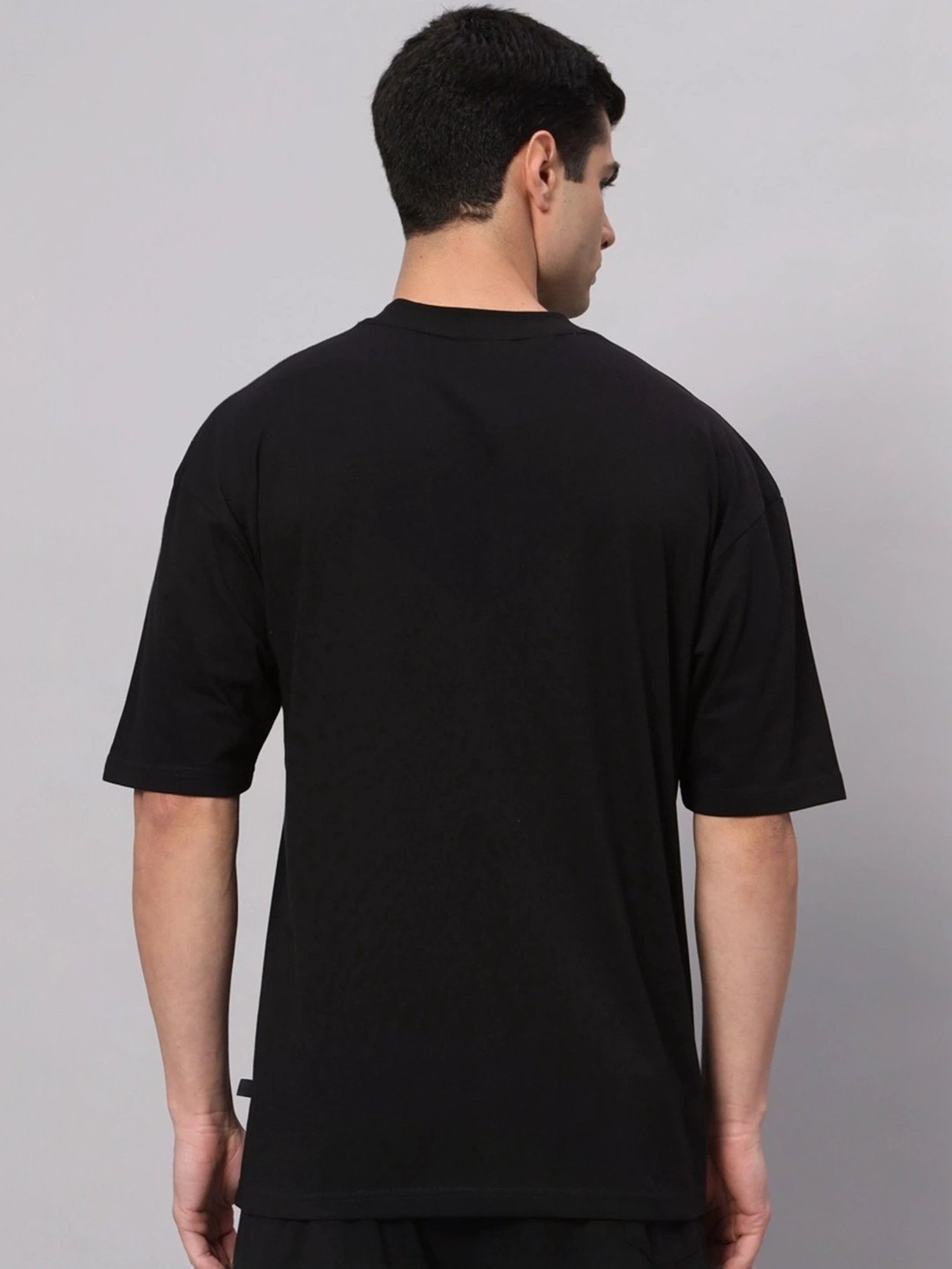 Griffel Black Cotton Loose Fit Printed T-Shirt