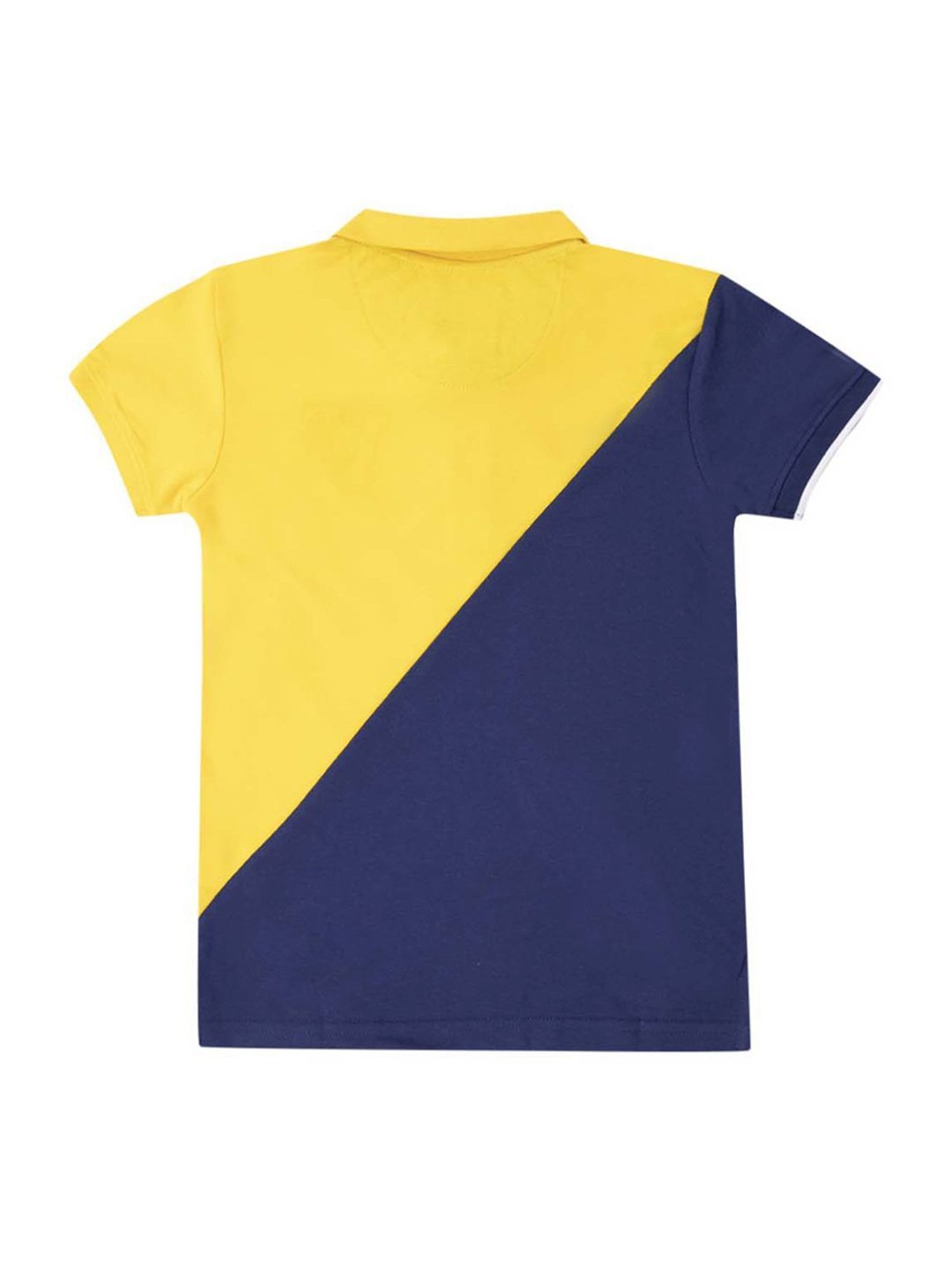 Cantabil Kids Yellow & Blue Cotton Color Block Polo T-Shirt