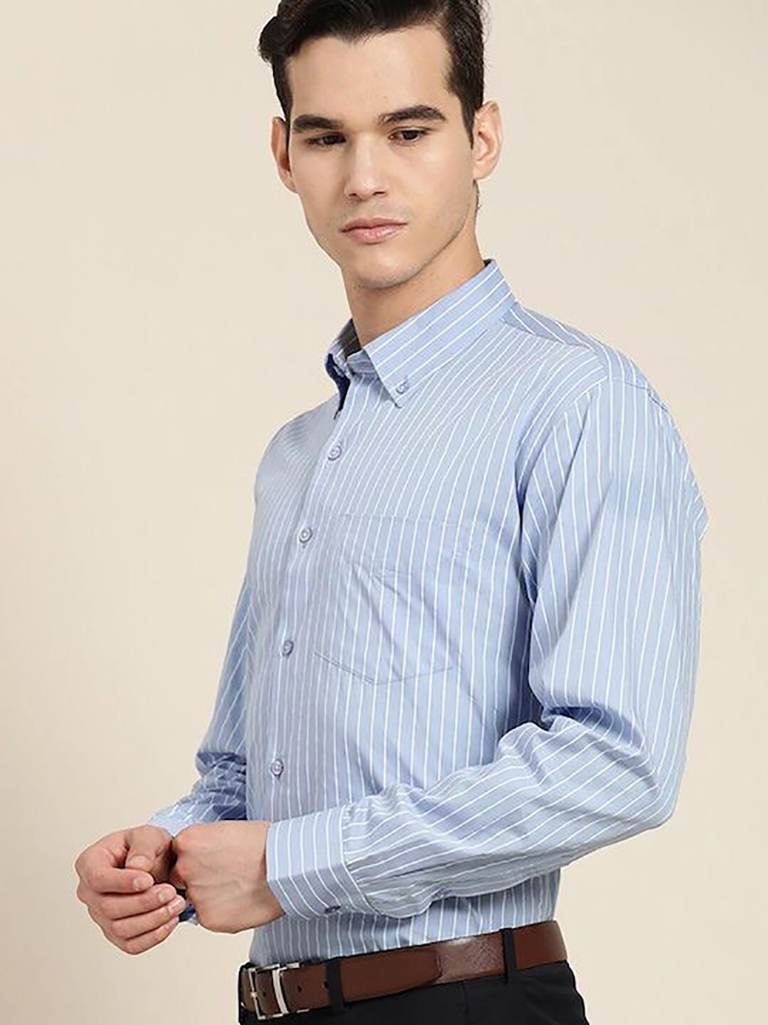 Hancock Blue Regular Fit Stripes Shirts