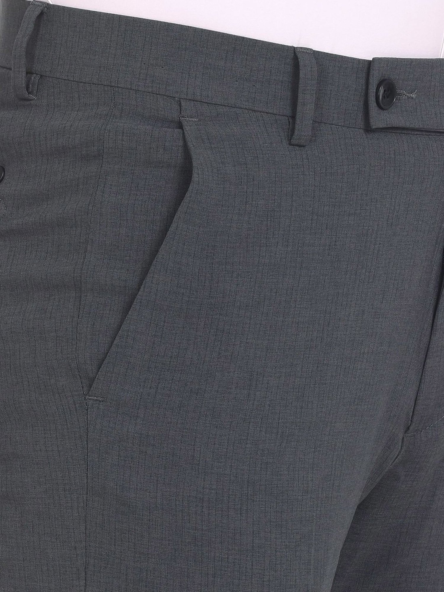 Arrow Grey Slim Fit Self Pattern Trousers