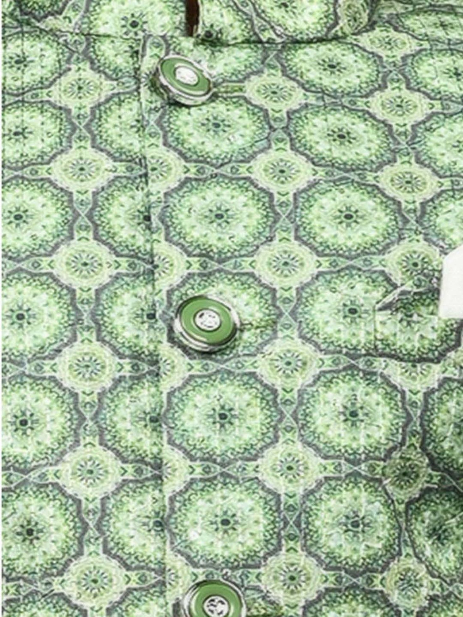 Ahhaaaa Kids Green & White Embellished Full Sleeves Sherwani Set