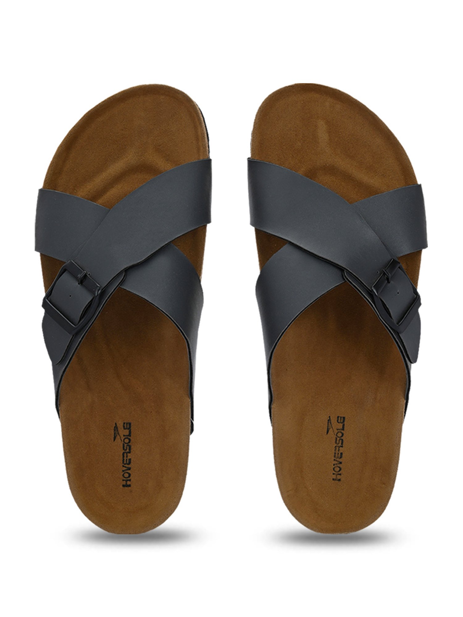Hoversole Men's Grey Cork Cross Strap Sandals