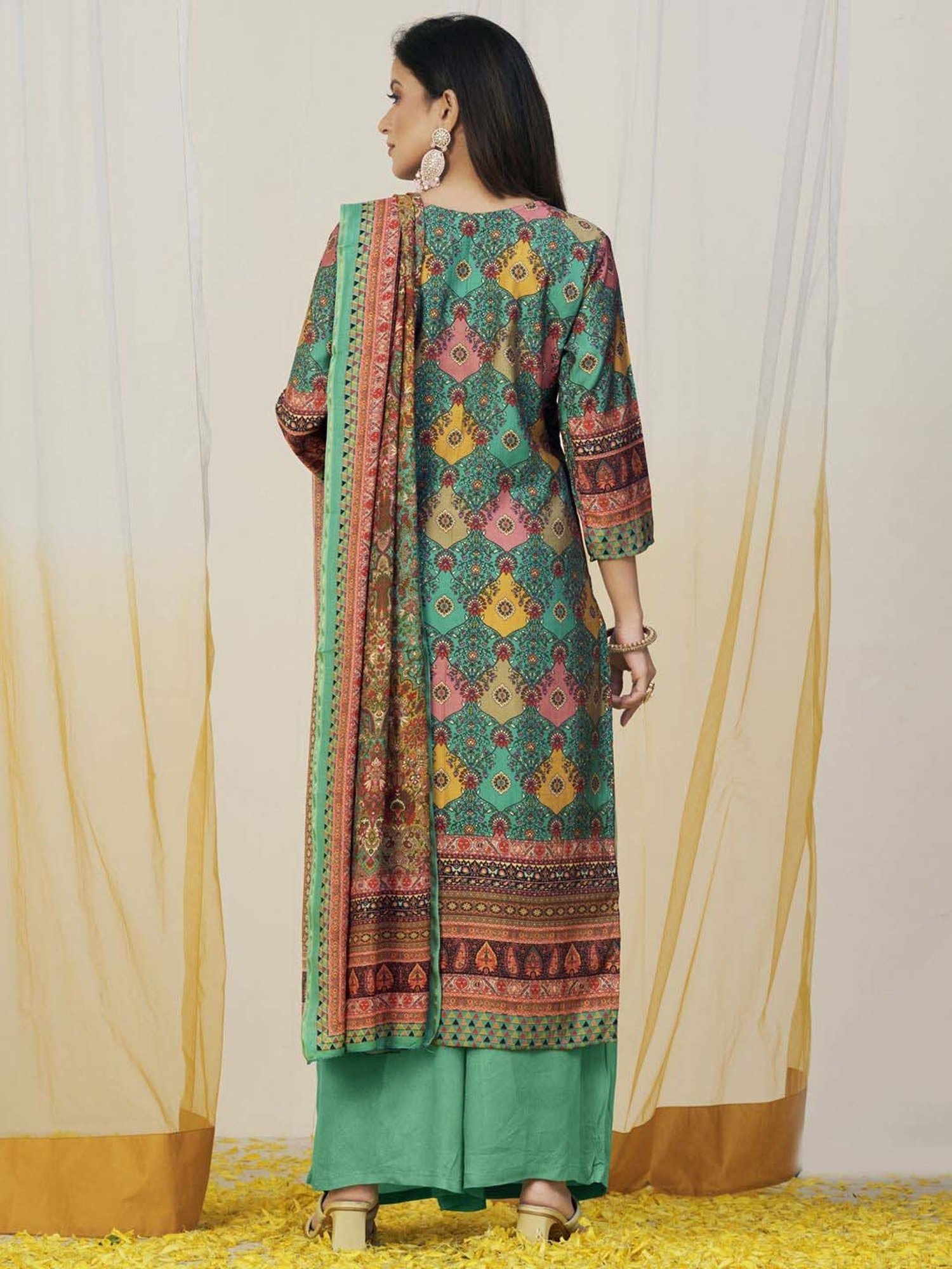 Stylee LIFESTYLE Green Printed Unstitched Dress Material